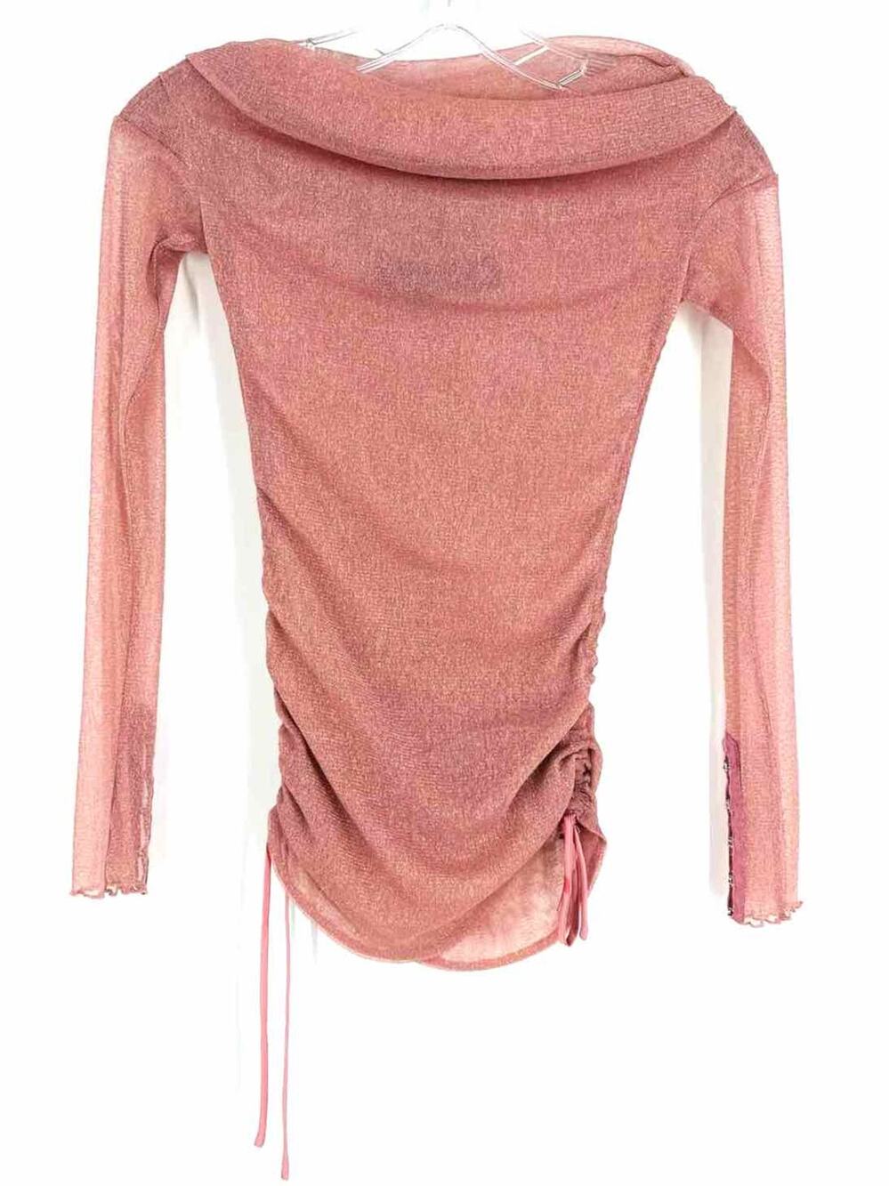 Jonathan Simkhai Size S Pink Shimmer Mesh Designer Top-Long Sleeve